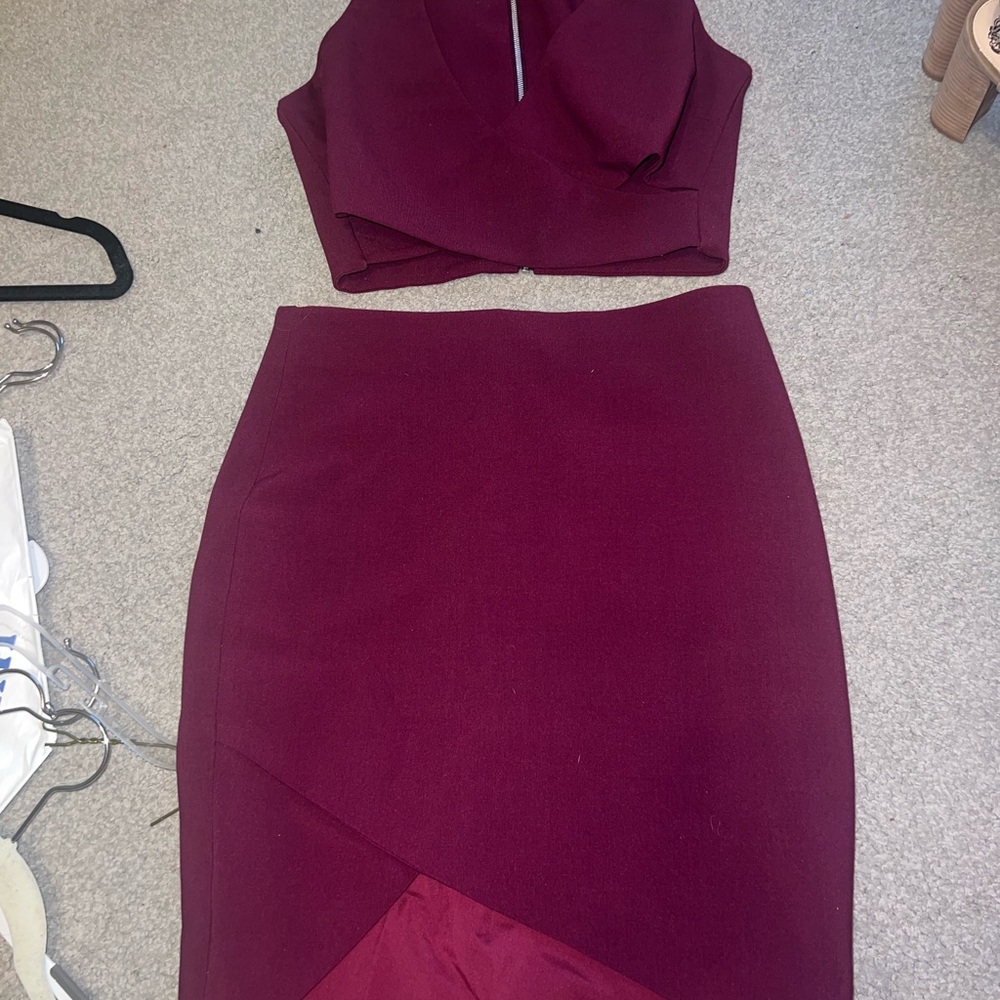 Elegant Burgundy Skirt Set